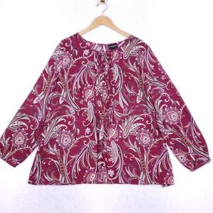 Liz Claiborne Career Rose Paisley Pleated Blouse XXL Long‎ Sleeve Boho Chic